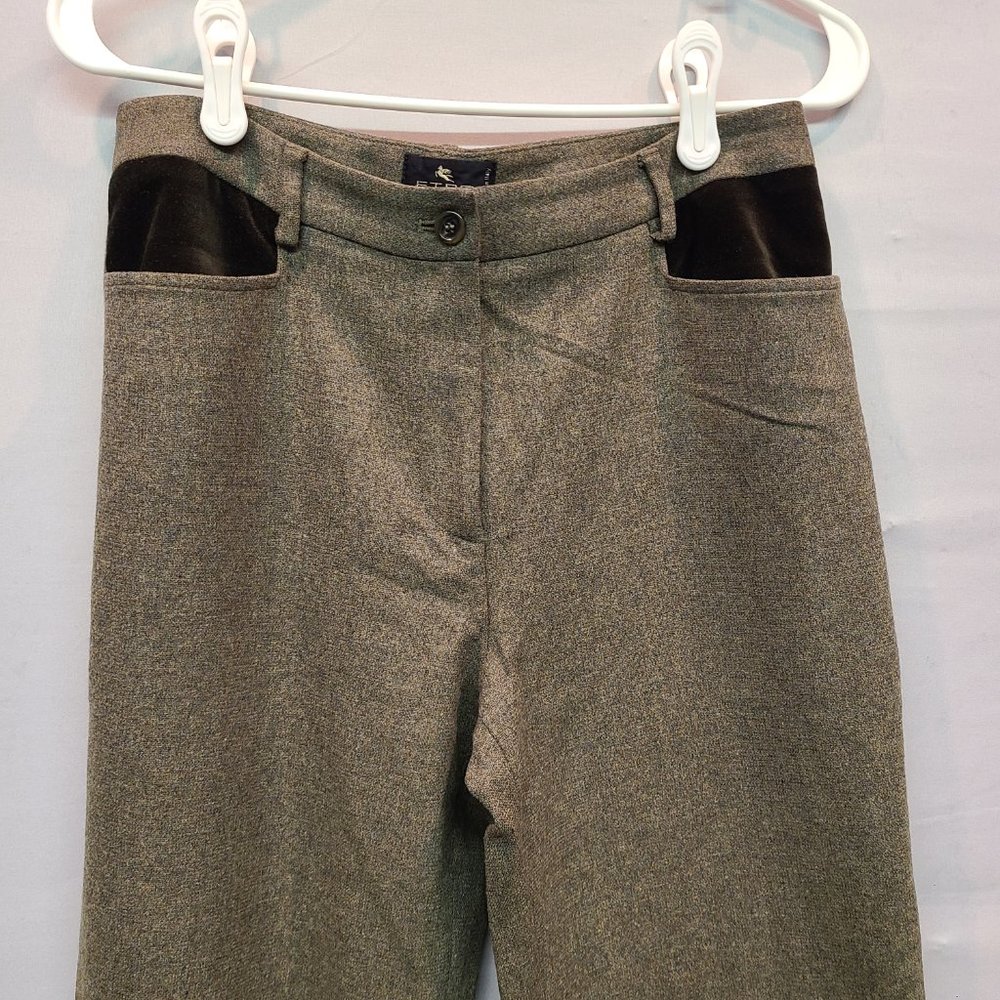 Entro Pants Green Wool Trousers Womens 6 Italian 42 - Picture 2 of 6